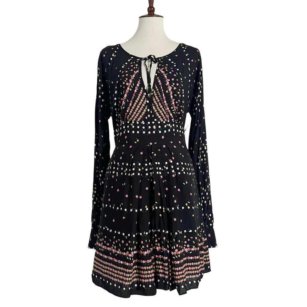 Free People Black Combo Cherry Dot Open Back Mini Dress OB736059 Size 12 New